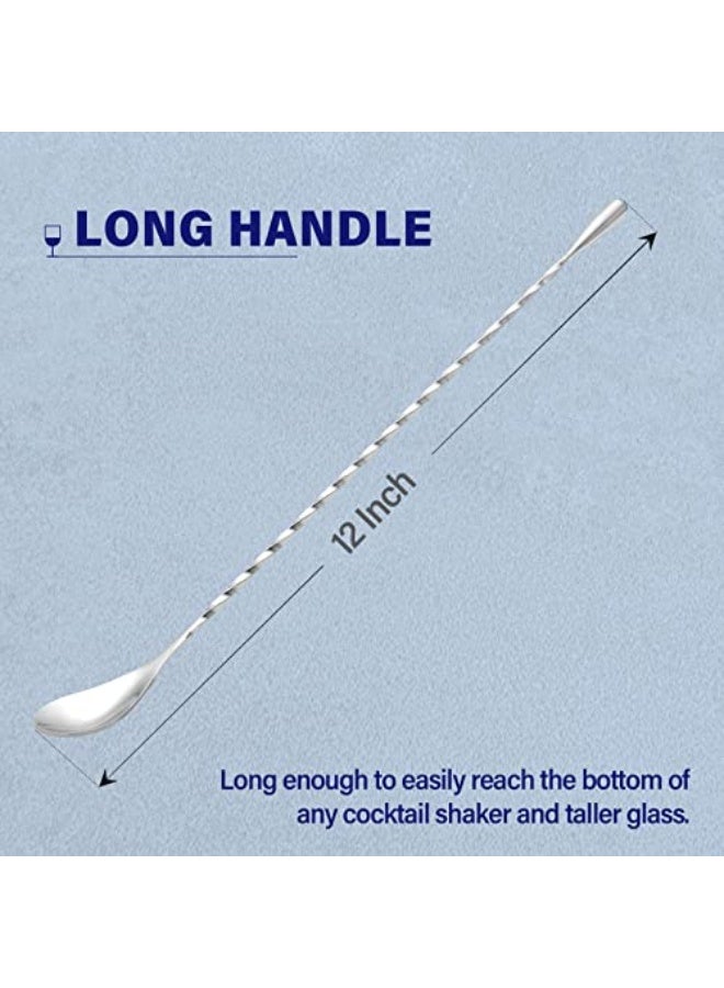 Bar Spoon Cocktail Mixing Stirrers, Stirring Stick for Drink, Stainless Steel, Spiral Long Handle, 12 Inches Silver 2-Pieces - Image 2